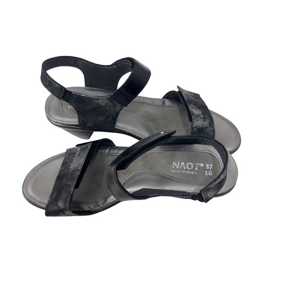 Naot Womens Black/Metallic Double Strap Leather Heeled Sandals Size 37 - Picture 3 of 13